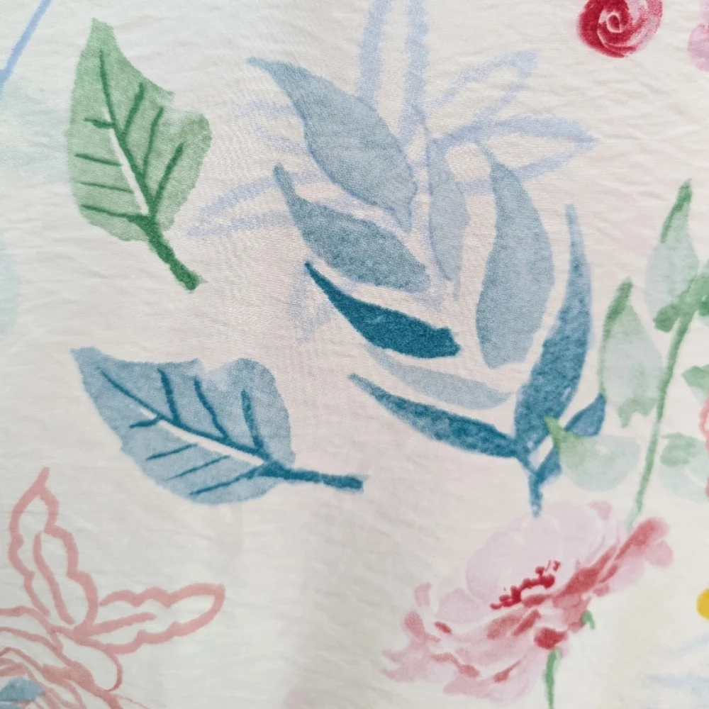 Rachel Zoe White Blue Green Floral Tea Watercolor Short Sleeve Blouse Large - Picture 7 of 12